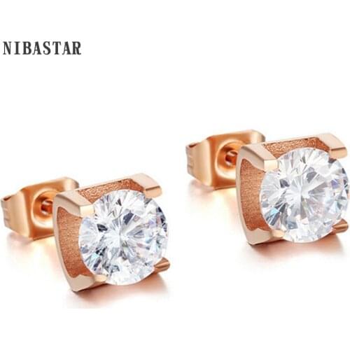 Fashion Cubic Zirconia Stud Earring Rose Gold-Color Earring CZ Stud Earrings For Women Wedding Decorations