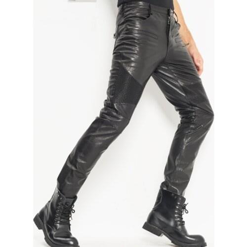 Mens Leather Pants Windproof Skinny Moto&Biker Punk Rock Pants Slick Smooth Shiny Leather Trousers Tight Sexy