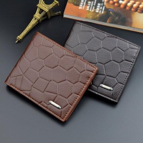 Wallet Mens Short Thin Soft Leather Youth Cross-Style Two-Fold Wallet Mens Leather Wallet
