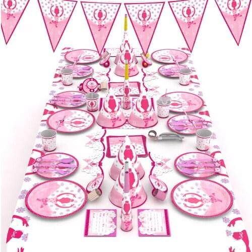 95pcs/lot Cartoon Ballet Girl Theme Party Tableware Set Pink Plate Cups Birthday Party Decor Lovely Baby Shower Decor Supplies