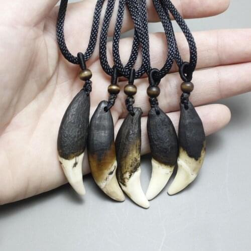 Natural Wolf Fang Pendant,Mens necklace Indian Jewelry,4PCS/ Wholesale Lot Dark Black Tribal Design Tooth Necklace