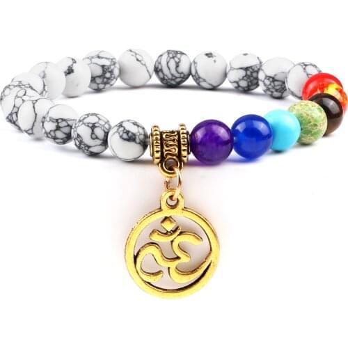 New Fashion 8MM Aum Pendant 7 Chakra Bracelet Women Handmade Weathered Stone Lava Black Matte Natural Stone Bangles Jewelry Gift