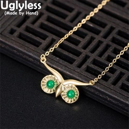 Uglyless Lovely Eyes Owl Chokers Necklaces for Women Handmade Animals Pendants Necklaces 925 Silver Lovely Dress Jewelry + Chain