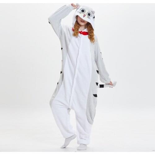 Chi Cat Kigurumis Women Pajama Suit Onesie Animal Cheese Cat Homewear Adult Flannel Soft Winter Pijamas Party Sleepwear Costume