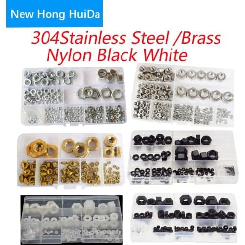 Hex Nut Brass White Black Nylon Black Steel 304 Stainless Steel Metric Thread Hexagon Nut M2 M3 M4 M5 M6 M8M10M12 Assortment Kit