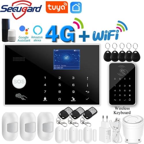 4G alarm system tuya WiFi GSM home burglar security Alarm System TFT Screen RFID Tuyasmart APP Touch Keyboard 433MHz Door Sensor