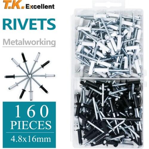 T.K.Excellent Small Head Aluminum Dome Head Blind Pop Rivets Black and White 4.8x16mm Assortment Kit,160Pieces