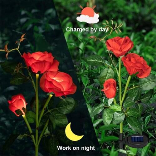 3LED Solar Rose Garden Lamp Outdoor Waterproof Landscape Light RGB Color Flower Lamp Yard Lawn Path Decoration