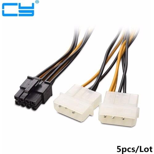 15cm 5pcs/Lot 8 Pin PCI Express Male To Dual LP4 4Pin Molex IDE PCI-E graphic Video Card Power Cable Adapter