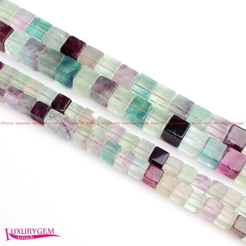 High Quality 6,8mm Natural Color Fluorite Stone Square Shape DIY Gems Loose Beads Strand 15" Jewelry Making wj366