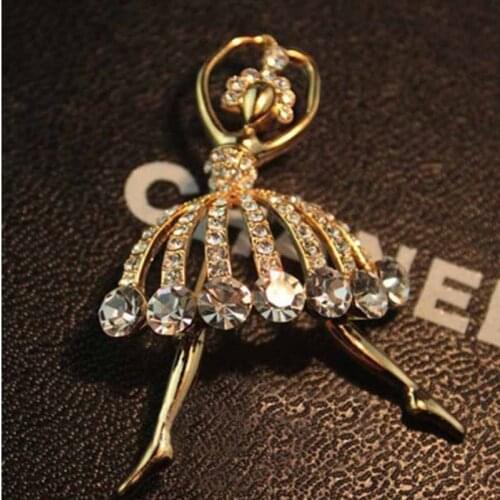 YGLCJ 2020 Girl New Fashion Simulation Ballerina Crystal Luxury Brooch Ladies Brooch Pin Collar Jewelry Wedding Dress