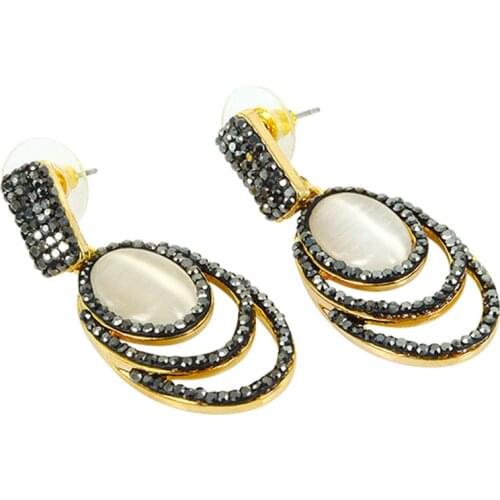 Newest Bohemia Style Earring For Women Rhinestone Fashion Statement Big Pearl Teardrop Pave Crystal Dangle Earrings