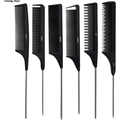 1Pc Black Hard Carbon Cutting Comb Heat Resistant Salon Hair Trimmer Brushes Metal Pin Tail Antistatic Comb