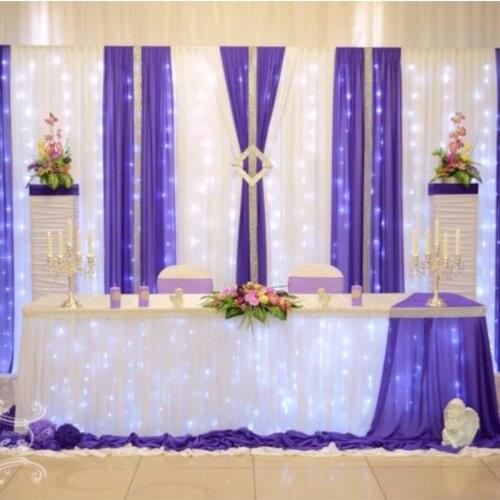 10ft x 20ft White Wedding Backdrop with purple swags,stage curtain wedding decoration including led lighting