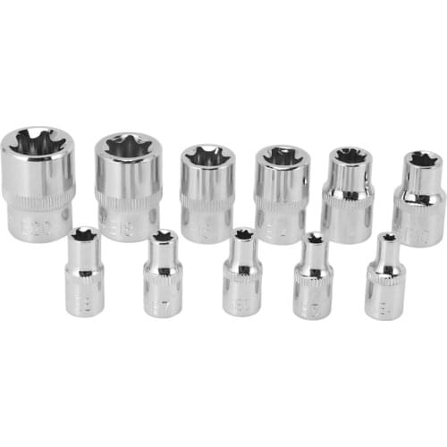 11Pc Female E Torx Star Socket Set Rail E4 - E20 External Star Torque Socket Set