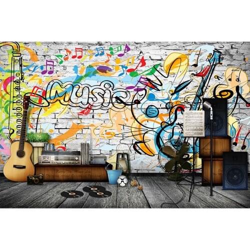 8D Papel Mural Scrawl Music Guita 3D Bricks Wallpaper Mural for Rock Bar Coffee KTV Background 3d Photo Mural 3d wall mural