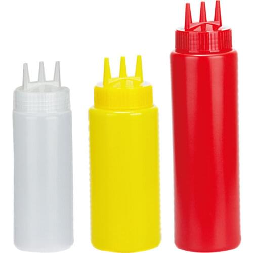 PP Squeeze Bottle 3 Hole Condiment Dispenser Salad Ketchup Cruet Storage Bottles Oil Vinegar Sauce Bottles Kitchen Accessories