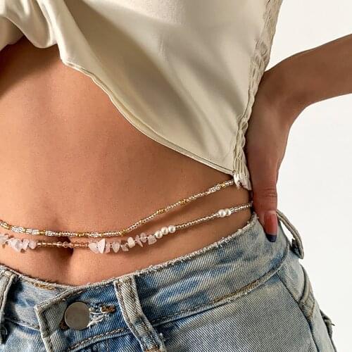 Bohemia Fashion Simple Elasticity Beaded Irregular Body Waist Chain For Women Trendy Ethnic Style Sexy Belly Waist Chain Jewelry