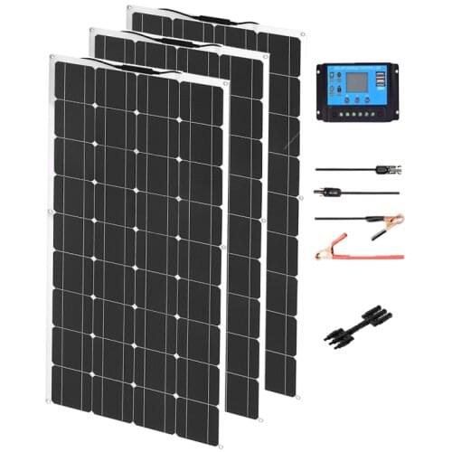 120W 240W 360W Flexible Solar Panel 12V System kit Charge Controller Cables with Alligator Clip PV Connector Cables diy kit