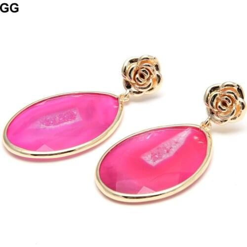 GuaiGuai Jewelry Natural Rose Agates Gold Plated Agates With Quartz Flower Stud Earrings Cute For Women