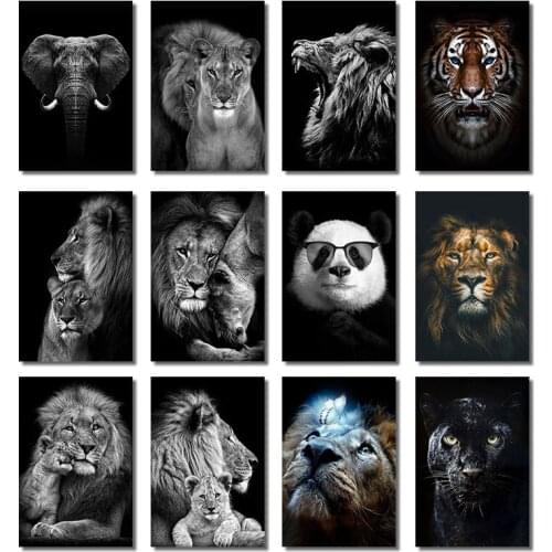 Canvas Painting Animal Wall Art Lion Elephant Panda Zebra Posters and Prints Wall Pictures for Living Room Decoration Home Decor