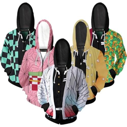 Demon Slayer Kimetsu no Yaiba Tanjirou Nezuko Zenitsu Tomioka Giyuu Cosplay Hoodie Costume Anime Jacket Coat for Halloween Party