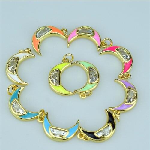 Crescent and curved new moon pendant is suitable for jewelry making fashion diy semi-finished cubic zirconia enamel charm