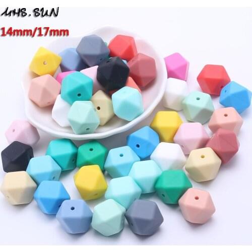MHS.SUN Food grade teething silicone beads 14mm/17mm choise colorful hexagon bead 100pcs chewable for DIY baby jewelry colorful