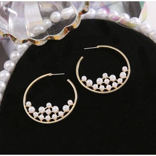 Fashion Earrings Personality Exaggerated Retro Super Fashionable Size Pearl HOOP Ring Large Circle Earrings Gift