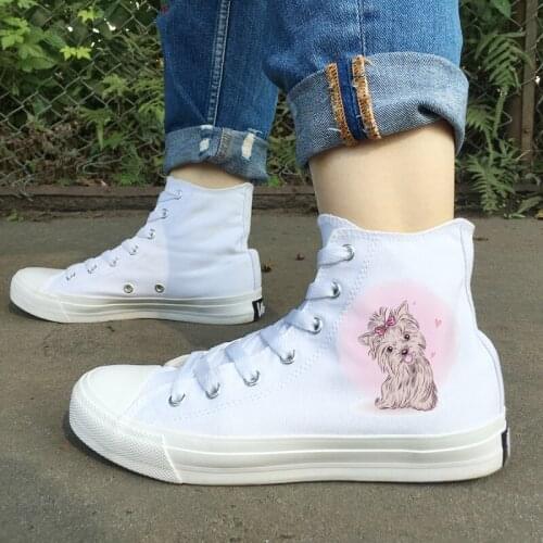 Wen Original Design Cute Pet Dog Fluffy Shih Tzu White Canvas Skateboarding Shoes Mens High Top Black Womens Athletic Sneakers
