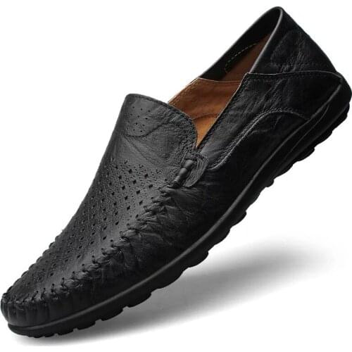 Genuine Leather Men Casual Shoes Luxury Brand 2021 Mens Loafers Moccasins Breathable Slip On Black Driving Shoes Plus Size 37-47