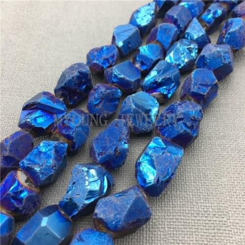 MY0100 Free Shipping Rough Cut Crystal Nugget Titanium Quartz,Dark Blue Coated Quartz Drilled Beads for Jewelry Making