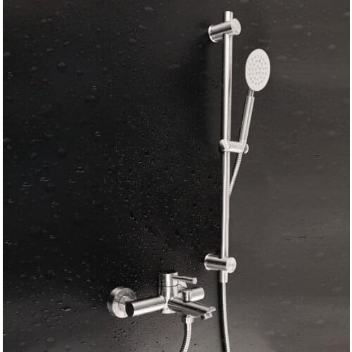 SUS304 Stainless Steel Nickel Wall-Mounted Rainfall Shower Set with Sliding Bar and Spout IS128