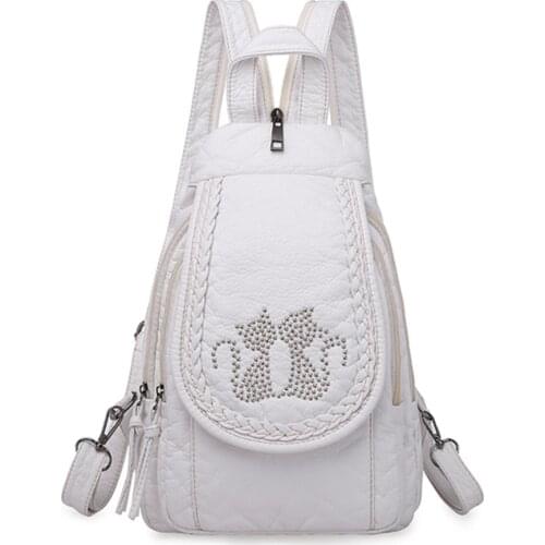 New Embroidery Women Chest Bags Soft Washed Pu Leather Backpacks for School Teenagers Girls Casual Ladies Shoulder Bag Sac A Dos
