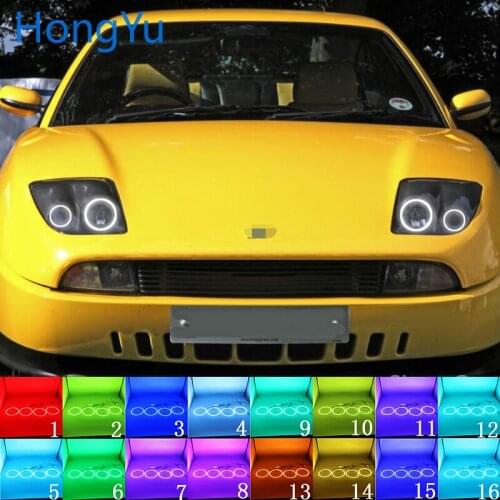 Latest Headlight Multi-color RGB LED Angel Eyes Halo Ring Eye DRL RF Remote Control for Fiat Coupe 1993 1994 - 2000 Accessories