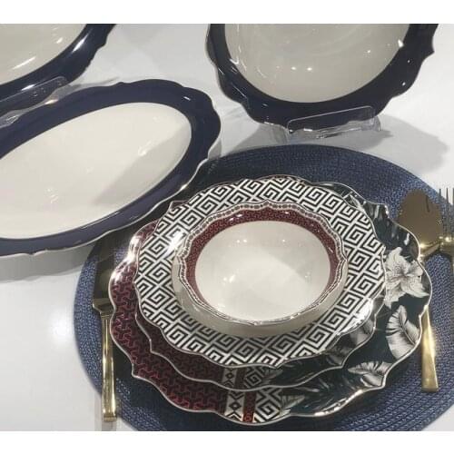 Red Blue Color 24 Piece Dinner Set Ladin Mix 6 Person Dining Set 6 Platter - 6 Cake Plates - 6 A Dinner plate - 6 Soup Bowl