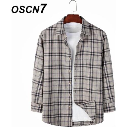 OSCN7 Casual Plaid Long Sleeve Shirt Men High High Streetwear 2021 Fall Women Shirt Retro Shirts Harujuku Mens Shirt 209