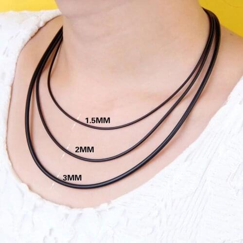 1.5/2/3mm Black Rubber Leather Cord Necklace With 925 Silver Connectors 35-65cm Rope For Jewelry Making DIY Necklace Bracelet