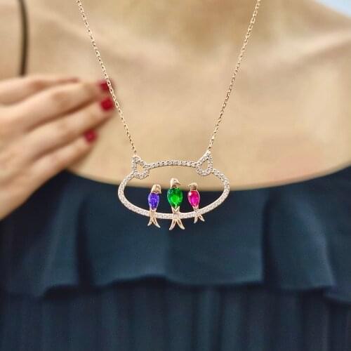 3 Birds 925 Sterling Silver, Gold, Rose Plated Zircon Necklace For Women Girls Handmade Fashion Jewelry Elegant Minimalist