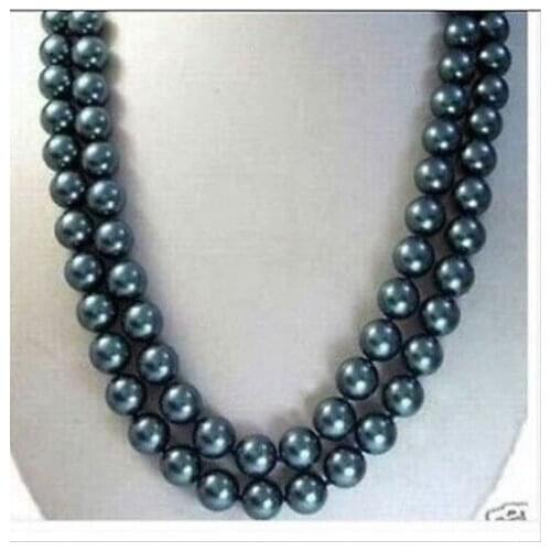 2 row AAA 8-9mm tahitian black Pearl Necklace 17"-19"
