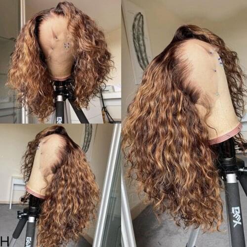 Curly Highlight Ombre 13x4 Lace Front Human Hair Wigs Deep Wave Lace Closure Wigs Highlight Ombre Brazilian Curly Hair Lace Wigs