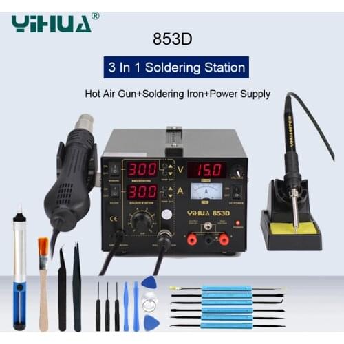 YIHUA 3 In 1 Digital Display Hot Air Gun Soldering Station 15V1A Power Supply BGA Rework Station SMD Repair Soldering Iron