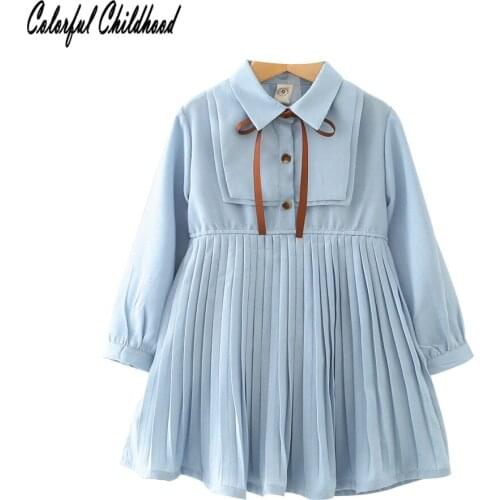 2-7Yrs Girls dress autumn vintage pleated long sleeve chiffon kids dresses for girls party wedding costumes toddler clothing
