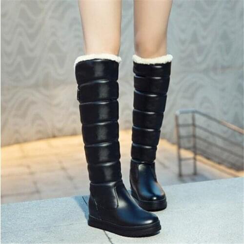 PXELENA Hot Plus Size 34-43 Knee High Snow Boots Women Platform Hidden heels Winter Warm Plush Waterproof Long Boots For Ladies