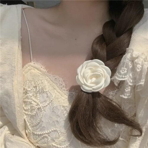1Pcs White Camellia Hair Rope Hair Clip Flower Shape Hair Bands Elastic Hair Rubber Ring For Girls Women