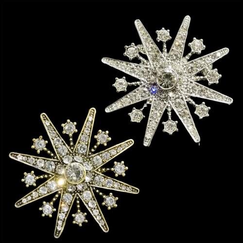 RSHCZY 2 Style Fashion Crystal Brooch Silver And Bronze Vintage Hexagram Wish Pin For Women Backpacks Hat Jewelry Gift