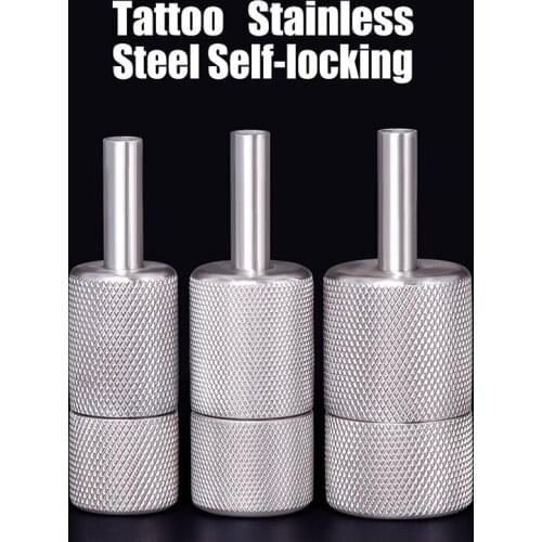 Stainless Steel Tattoo Grips Tube with Back Stem Self-locked Tattoo Handle Non Slip Ergonomics Knurled Kit For Tattoo Gun