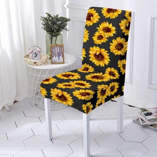 Sunflower Printed Elastic Dining Room Chair Covers Spandex Chair Cover Stretch Slipcovers For Wedding Banquet Party Decor