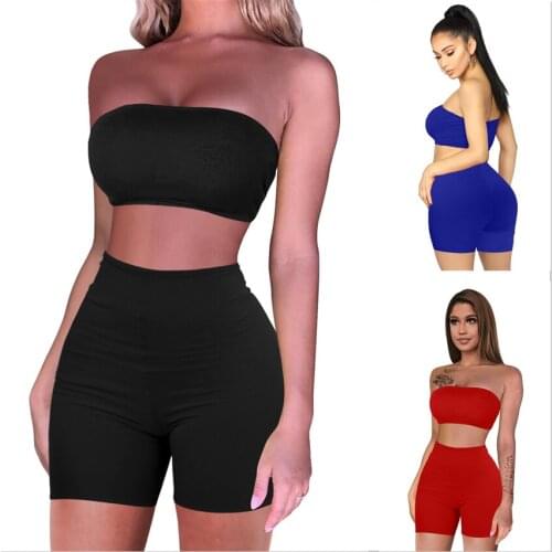 S-XL sexy two piece set women summer clothing 2021 solid sport Sleeveless tube top and shorts outfit Wholesale Dropshipping