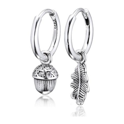 FANDOLA Earring 925 Sterling Silver Acorn & Leaf Hoop Earrings with Clear CZ Fashion Earring for Women DIY Jewelry Wholesale